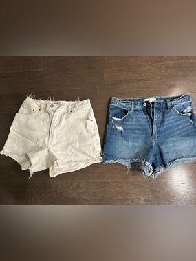 Abercrombie & Fitch Distressed Blue & White Denim High-Rise Shorts (pair)